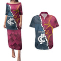 Personalised Broncos Rugby And Carlton Football Couples Matching Puletasi and Hawaiian Shirt Sporty Version LT14