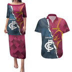 Personalised Broncos Rugby And Carlton Football Couples Matching Puletasi and Hawaiian Shirt Sporty Version LT14