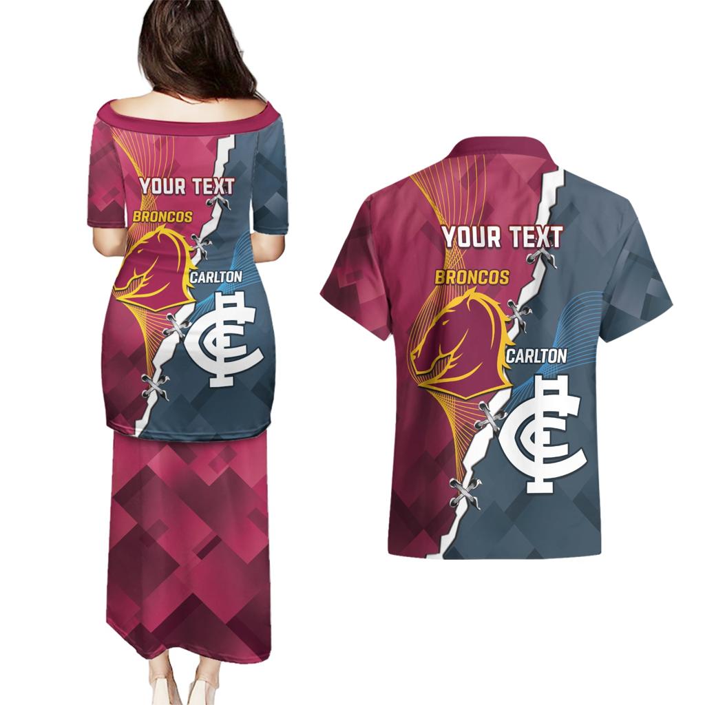 Personalised Broncos Rugby And Carlton Football Couples Matching Puletasi and Hawaiian Shirt Sporty Version LT14