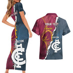 Personalised Broncos Rugby And Carlton Football Couples Matching Short Sleeve Bodycon Dress and Hawaiian Shirt Sporty Version LT14