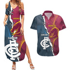 Personalised Broncos Rugby And Carlton Football Couples Matching Summer Maxi Dress and Hawaiian Shirt Sporty Version LT14