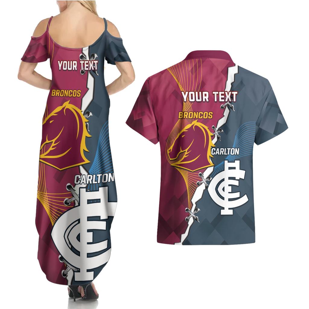 Personalised Broncos Rugby And Carlton Football Couples Matching Summer Maxi Dress and Hawaiian Shirt Sporty Version LT14