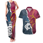 Personalised Broncos Rugby And Carlton Football Couples Matching Tank Maxi Dress and Hawaiian Shirt Sporty Version LT14