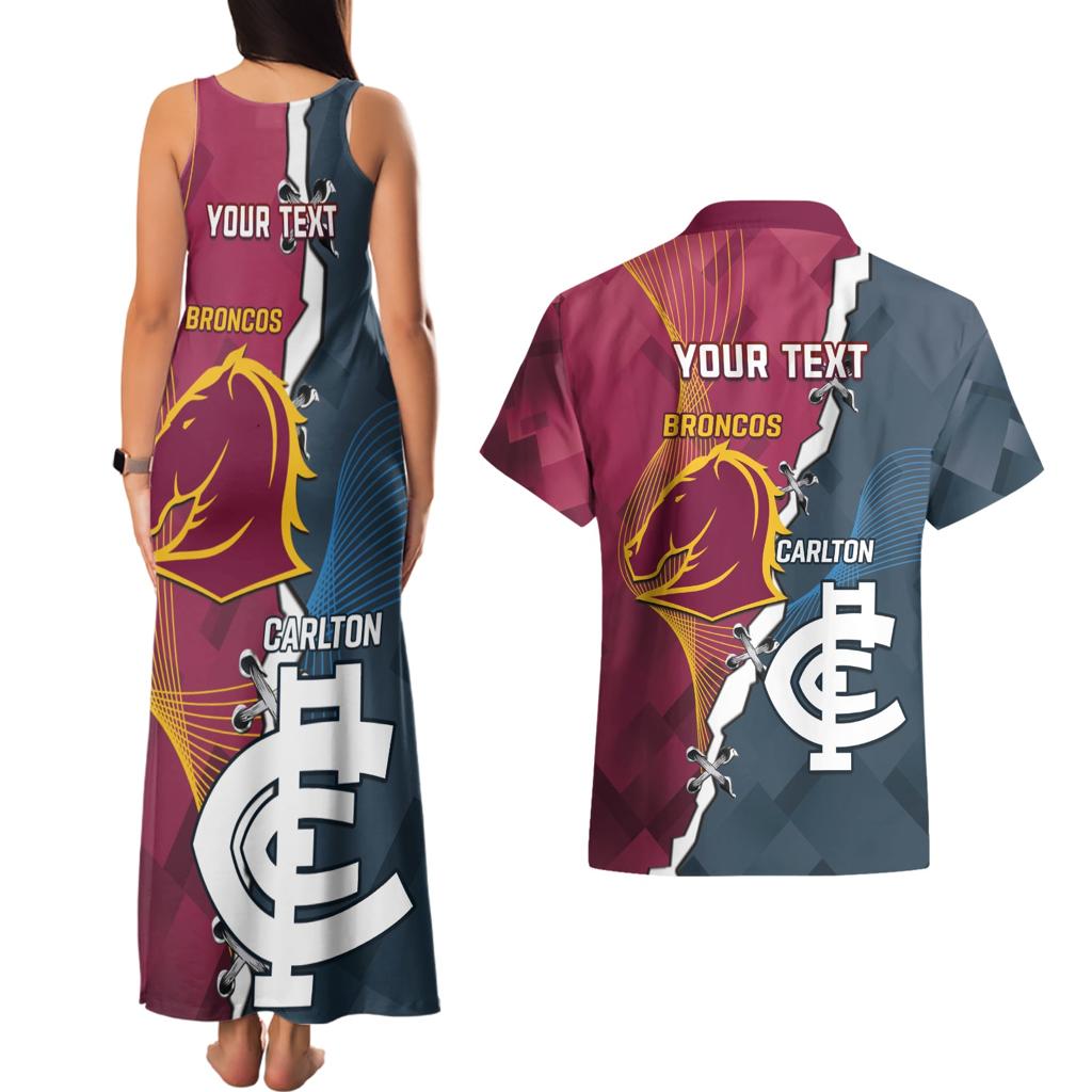 Personalised Broncos Rugby And Carlton Football Couples Matching Tank Maxi Dress and Hawaiian Shirt Sporty Version LT14