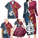 Personalised Broncos Rugby And Carlton Football Family Matching Long Sleeve Bodycon Dress and Hawaiian Shirt Sporty Version LT14