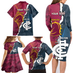 Personalised Broncos Rugby And Carlton Football Family Matching Long Sleeve Bodycon Dress and Hawaiian Shirt Sporty Version LT14