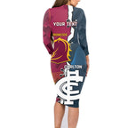 Personalised Broncos Rugby And Carlton Football Family Matching Long Sleeve Bodycon Dress and Hawaiian Shirt Sporty Version LT14