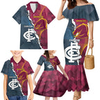 Personalised Broncos Rugby And Carlton Football Family Matching Mermaid Dress and Hawaiian Shirt Sporty Version LT14