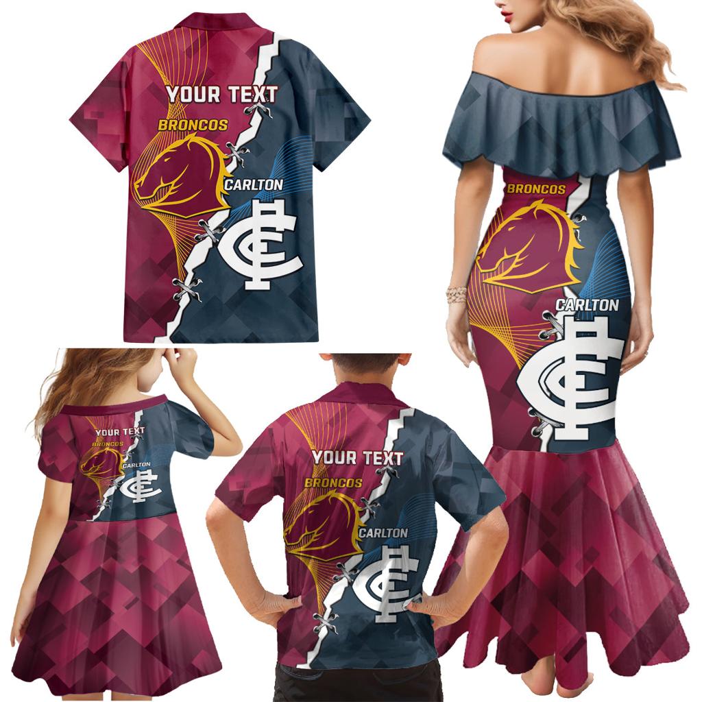 Personalised Broncos Rugby And Carlton Football Family Matching Mermaid Dress and Hawaiian Shirt Sporty Version LT14