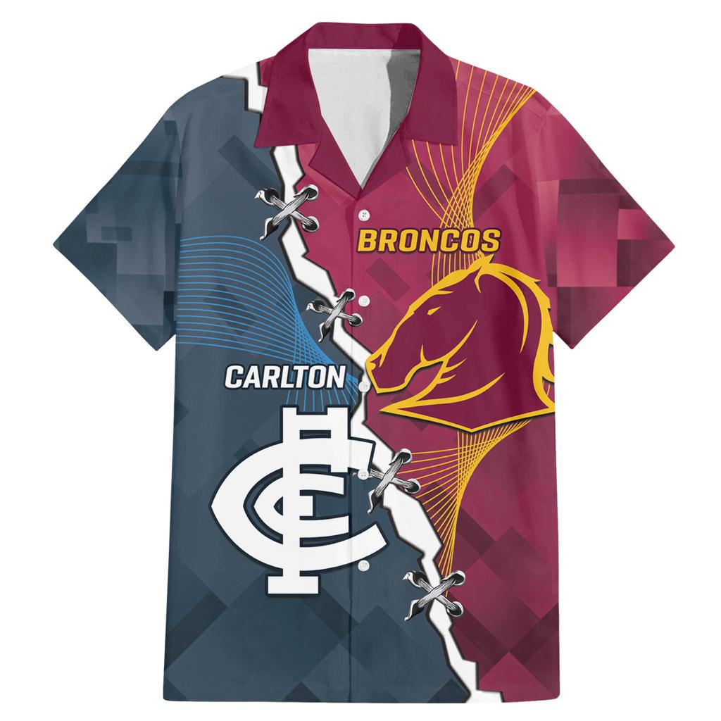 Personalised Broncos Rugby And Carlton Football Family Matching Mermaid Dress and Hawaiian Shirt Sporty Version LT14