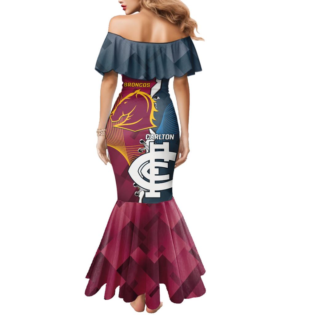 Personalised Broncos Rugby And Carlton Football Family Matching Mermaid Dress and Hawaiian Shirt Sporty Version LT14