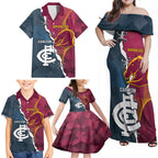 Personalised Broncos Rugby And Carlton Football Family Matching Off Shoulder Maxi Dress and Hawaiian Shirt Sporty Version LT14