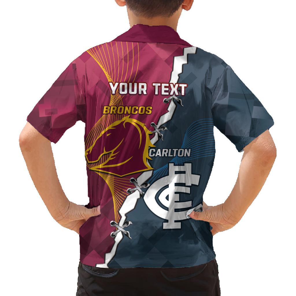 Personalised Broncos Rugby And Carlton Football Family Matching Off Shoulder Maxi Dress and Hawaiian Shirt Sporty Version LT14