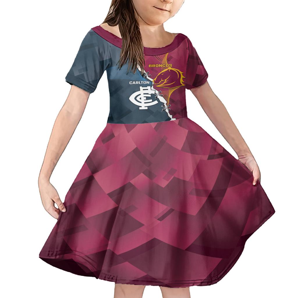 Personalised Broncos Rugby And Carlton Football Family Matching Off Shoulder Maxi Dress and Hawaiian Shirt Sporty Version LT14