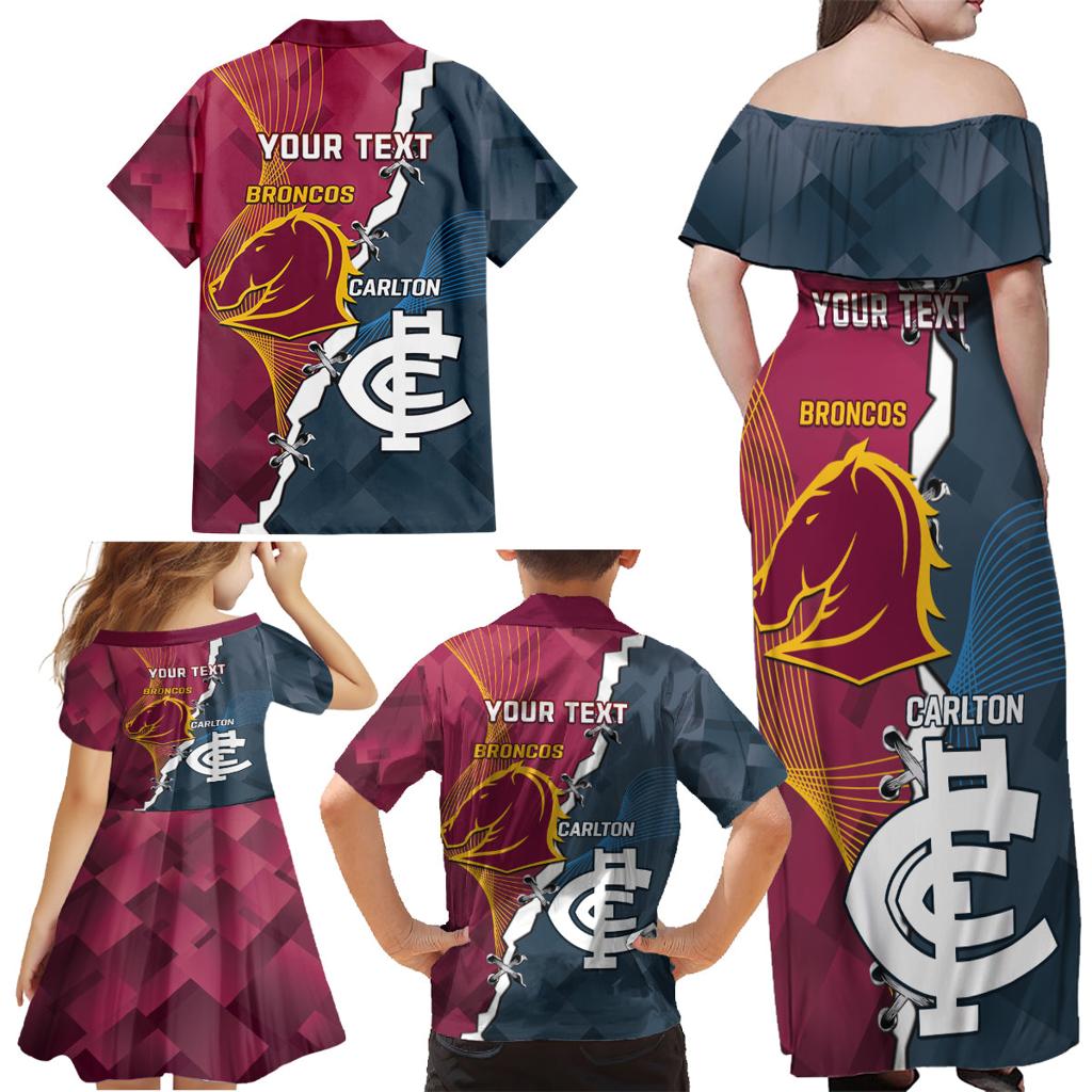 Personalised Broncos Rugby And Carlton Football Family Matching Off Shoulder Maxi Dress and Hawaiian Shirt Sporty Version LT14