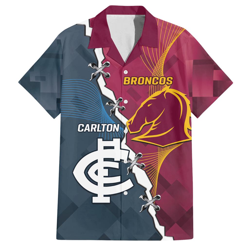 Personalised Broncos Rugby And Carlton Football Family Matching Off Shoulder Maxi Dress and Hawaiian Shirt Sporty Version LT14