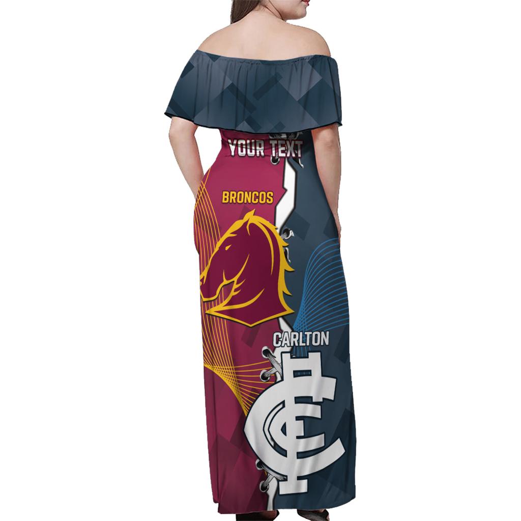 Personalised Broncos Rugby And Carlton Football Family Matching Off Shoulder Maxi Dress and Hawaiian Shirt Sporty Version LT14