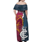 Personalised Broncos Rugby And Carlton Football Family Matching Off Shoulder Maxi Dress and Hawaiian Shirt Sporty Version LT14