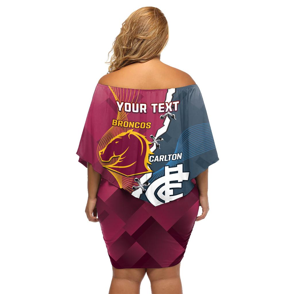 Personalised Broncos Rugby And Carlton Football Family Matching Off Shoulder Short Dress and Hawaiian Shirt Sporty Version LT14