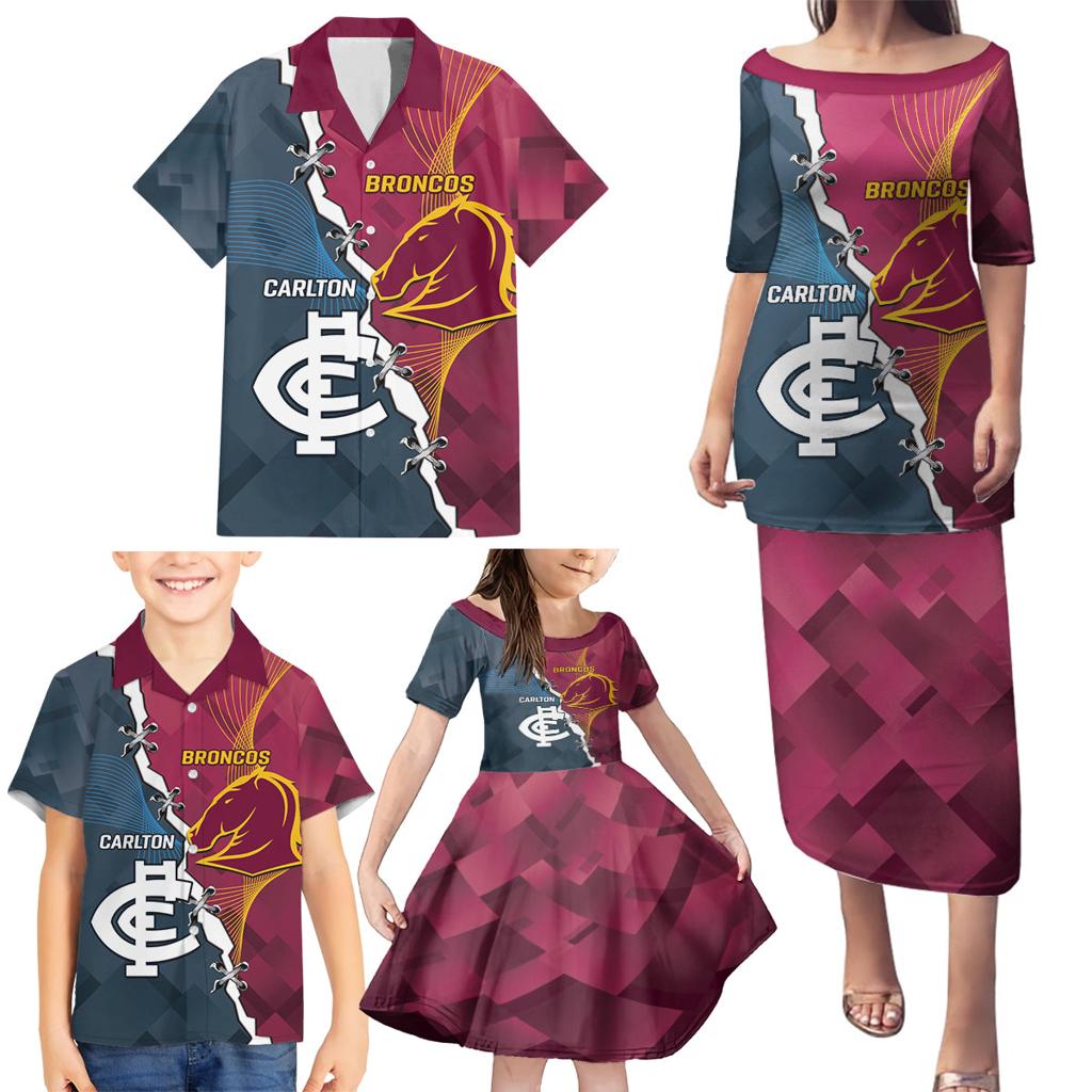 Personalised Broncos Rugby And Carlton Football Family Matching Puletasi and Hawaiian Shirt Sporty Version LT14