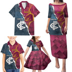 Personalised Broncos Rugby And Carlton Football Family Matching Puletasi and Hawaiian Shirt Sporty Version LT14