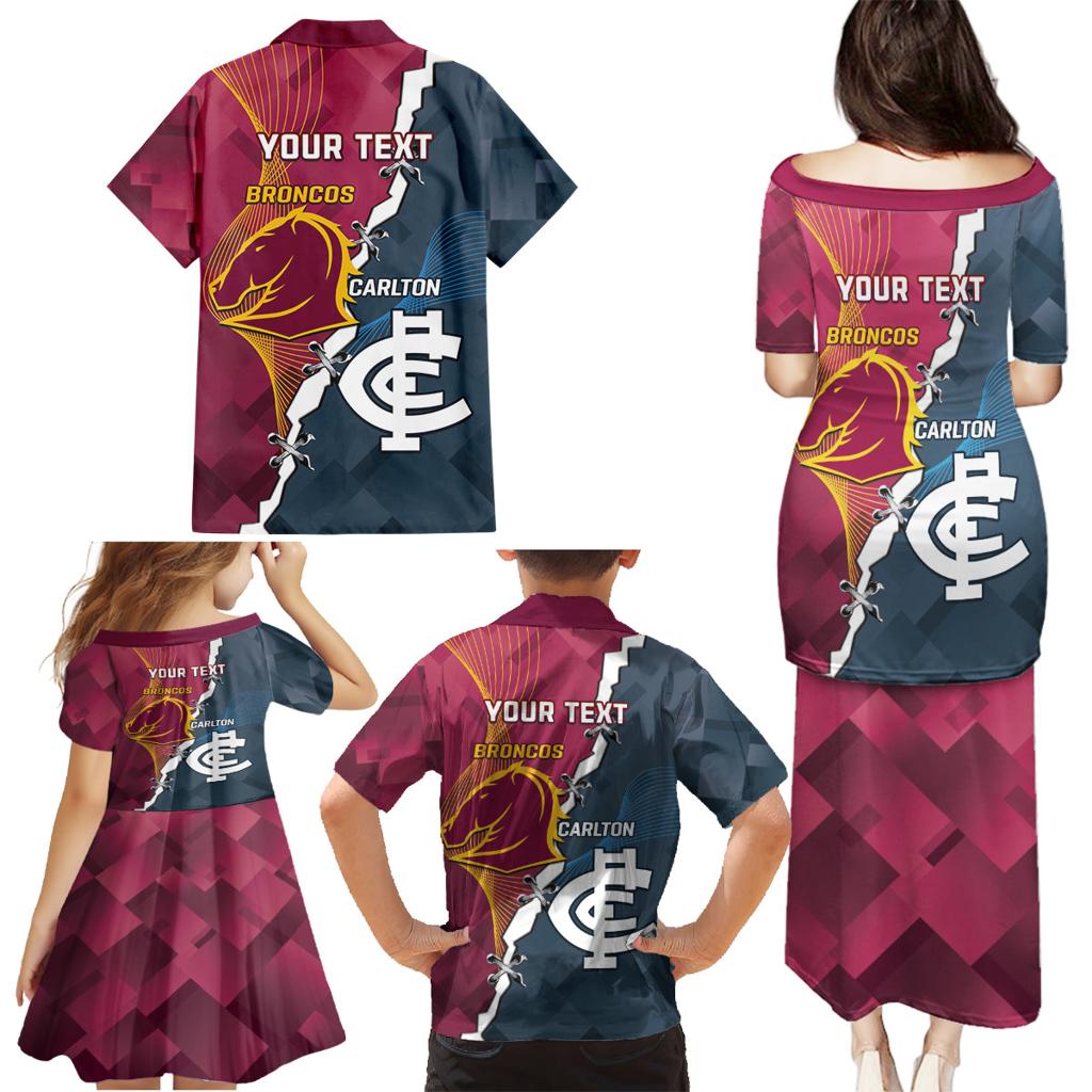 Personalised Broncos Rugby And Carlton Football Family Matching Puletasi and Hawaiian Shirt Sporty Version LT14