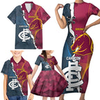 Personalised Broncos Rugby And Carlton Football Family Matching Short Sleeve Bodycon Dress and Hawaiian Shirt Sporty Version LT14
