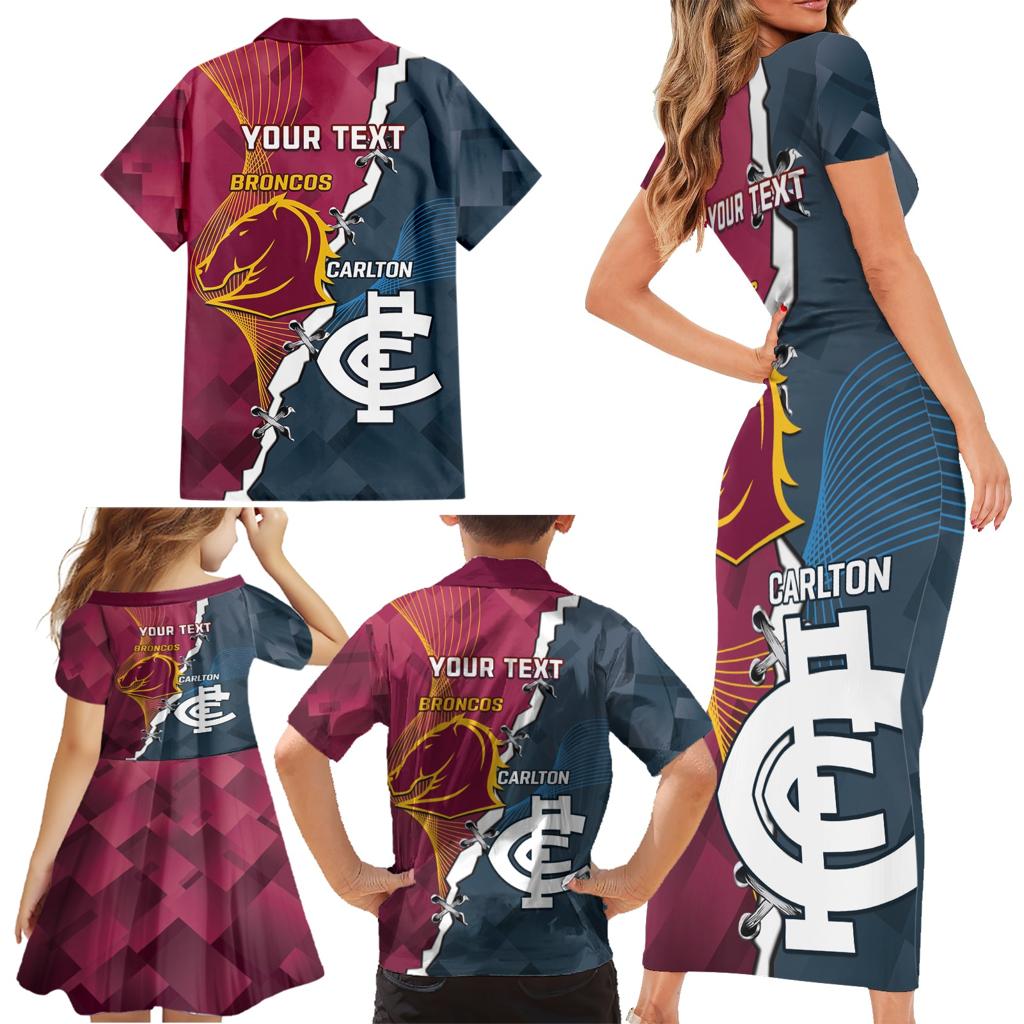 Personalised Broncos Rugby And Carlton Football Family Matching Short Sleeve Bodycon Dress and Hawaiian Shirt Sporty Version LT14