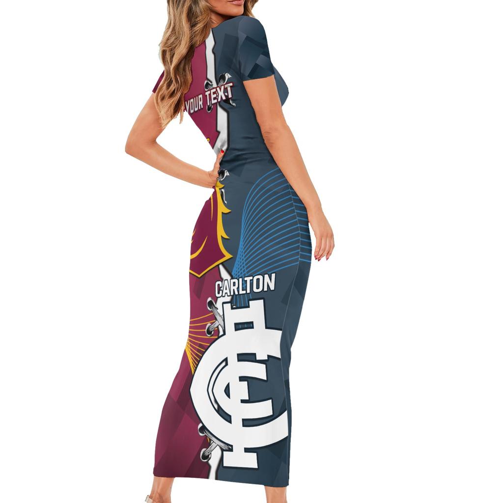 Personalised Broncos Rugby And Carlton Football Family Matching Short Sleeve Bodycon Dress and Hawaiian Shirt Sporty Version LT14
