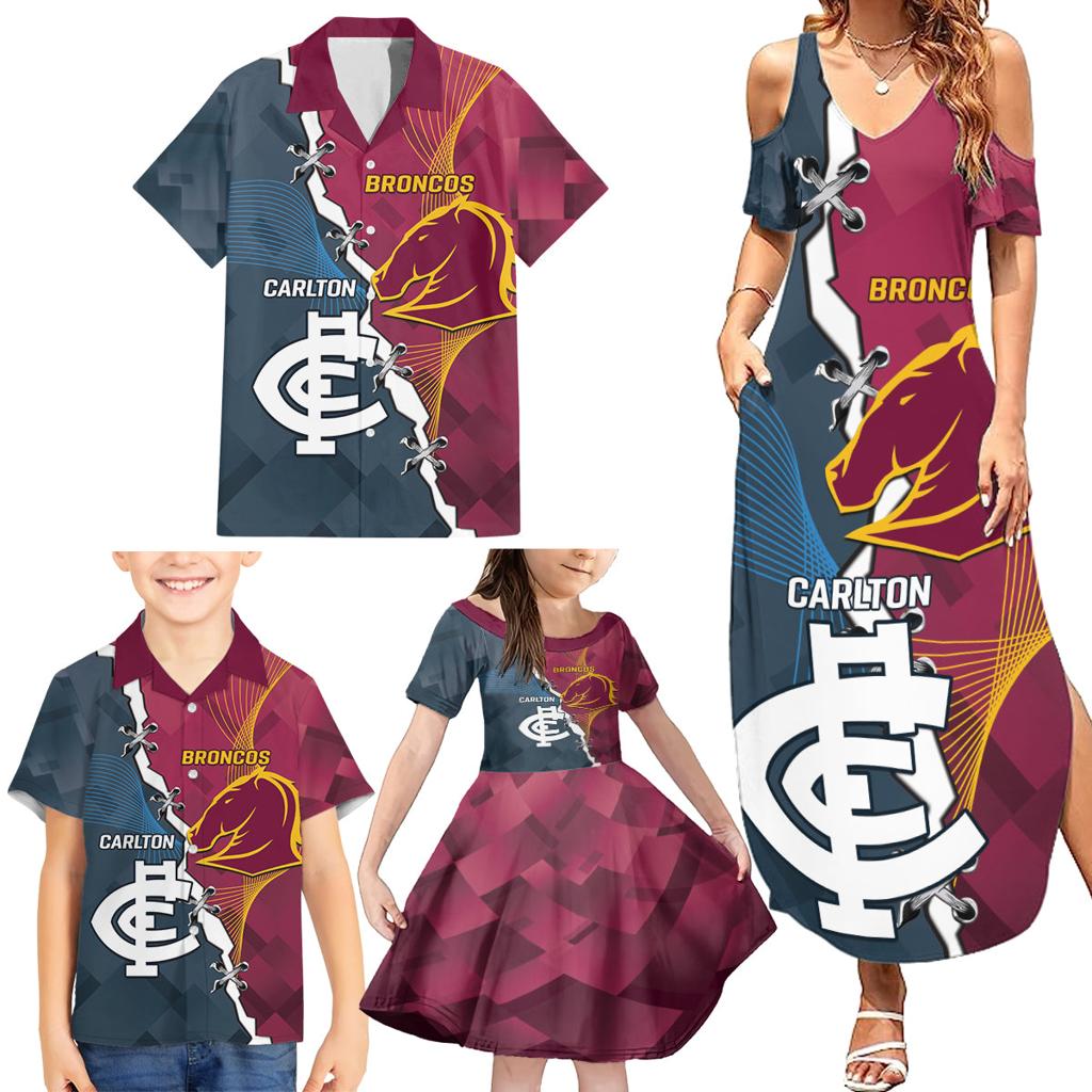 Personalised Broncos Rugby And Carlton Football Family Matching Summer Maxi Dress and Hawaiian Shirt Sporty Version LT14