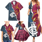 Personalised Broncos Rugby And Carlton Football Family Matching Summer Maxi Dress and Hawaiian Shirt Sporty Version LT14