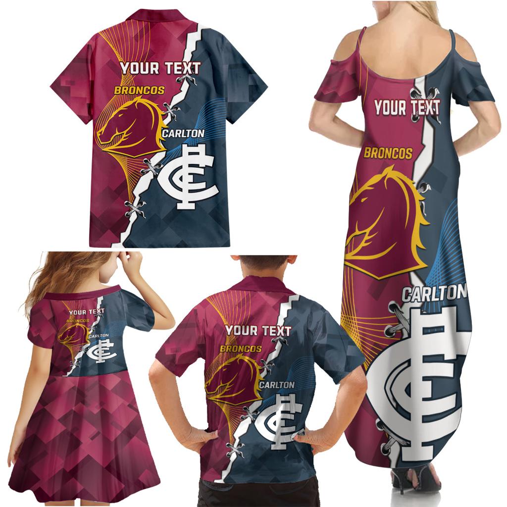 Personalised Broncos Rugby And Carlton Football Family Matching Summer Maxi Dress and Hawaiian Shirt Sporty Version LT14