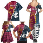 Personalised Broncos Rugby And Carlton Football Family Matching Summer Maxi Dress and Hawaiian Shirt Sporty Version LT14