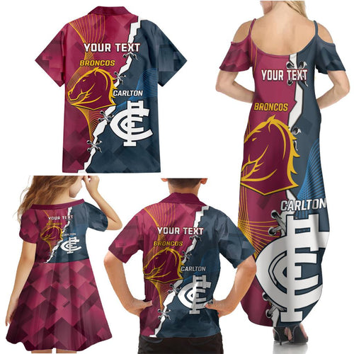 Personalised Broncos Rugby And Carlton Football Family Matching Summer Maxi Dress and Hawaiian Shirt Sporty Version LT14