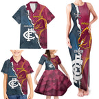Personalised Broncos Rugby And Carlton Football Family Matching Tank Maxi Dress and Hawaiian Shirt Sporty Version LT14
