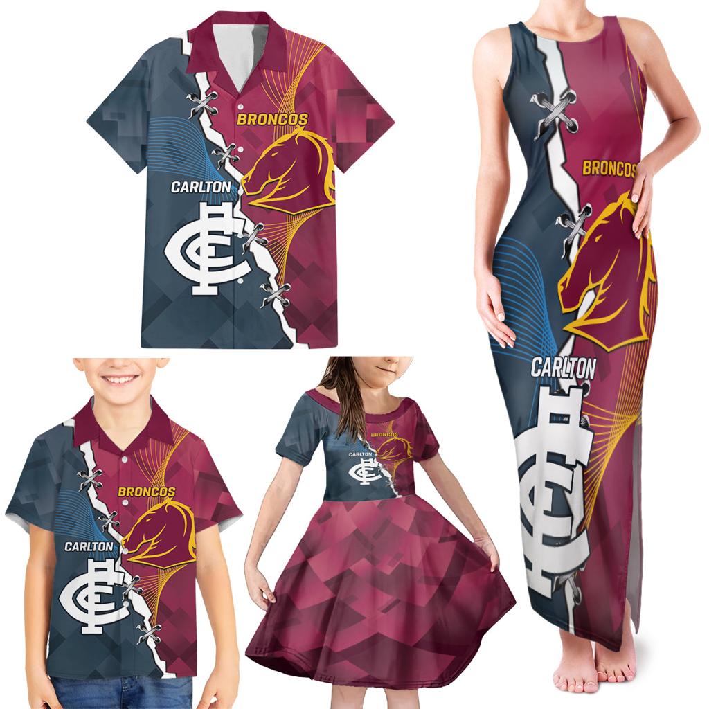 Personalised Broncos Rugby And Carlton Football Family Matching Tank Maxi Dress and Hawaiian Shirt Sporty Version LT14