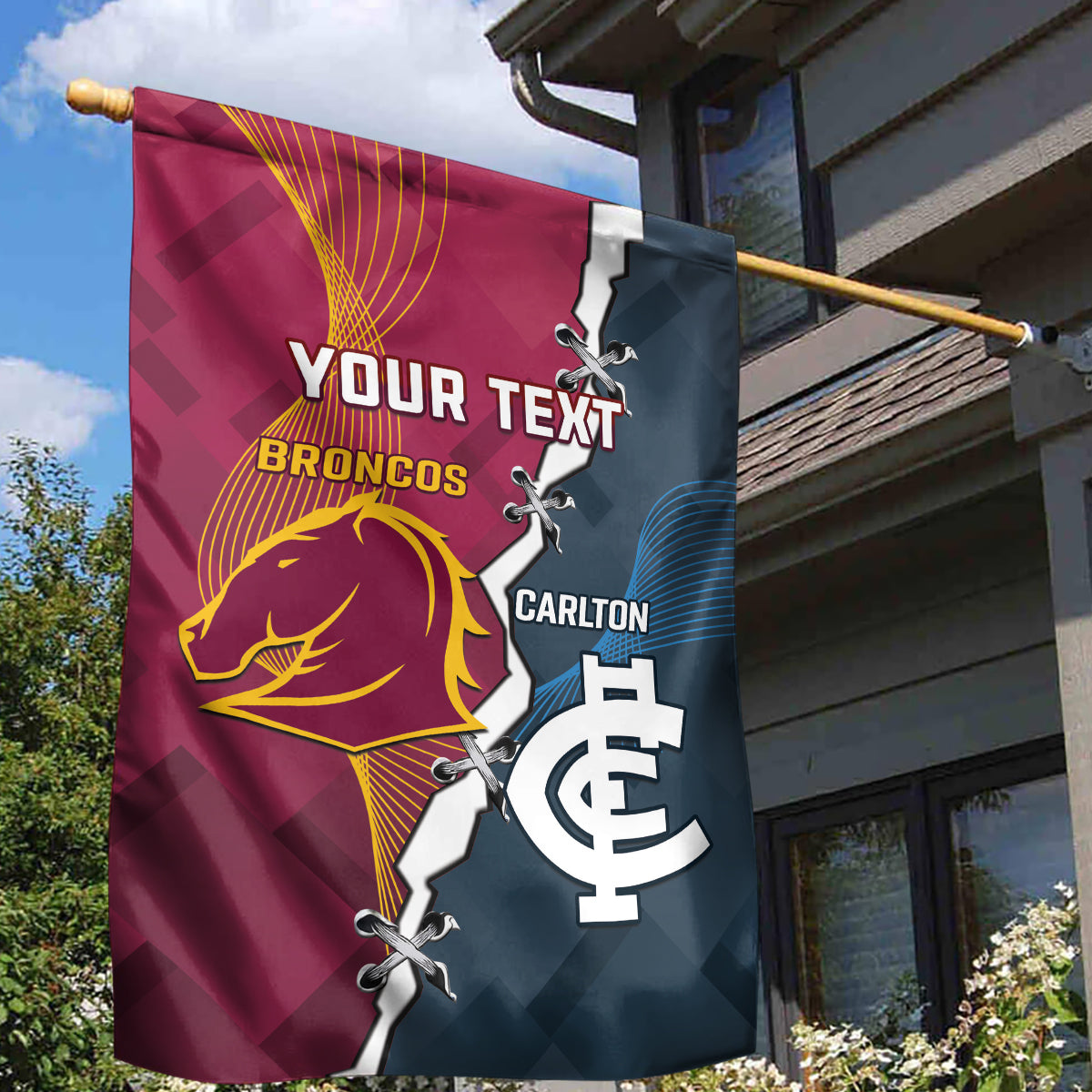 Personalised Broncos Rugby And Carlton Football Garden Flag Sporty Version