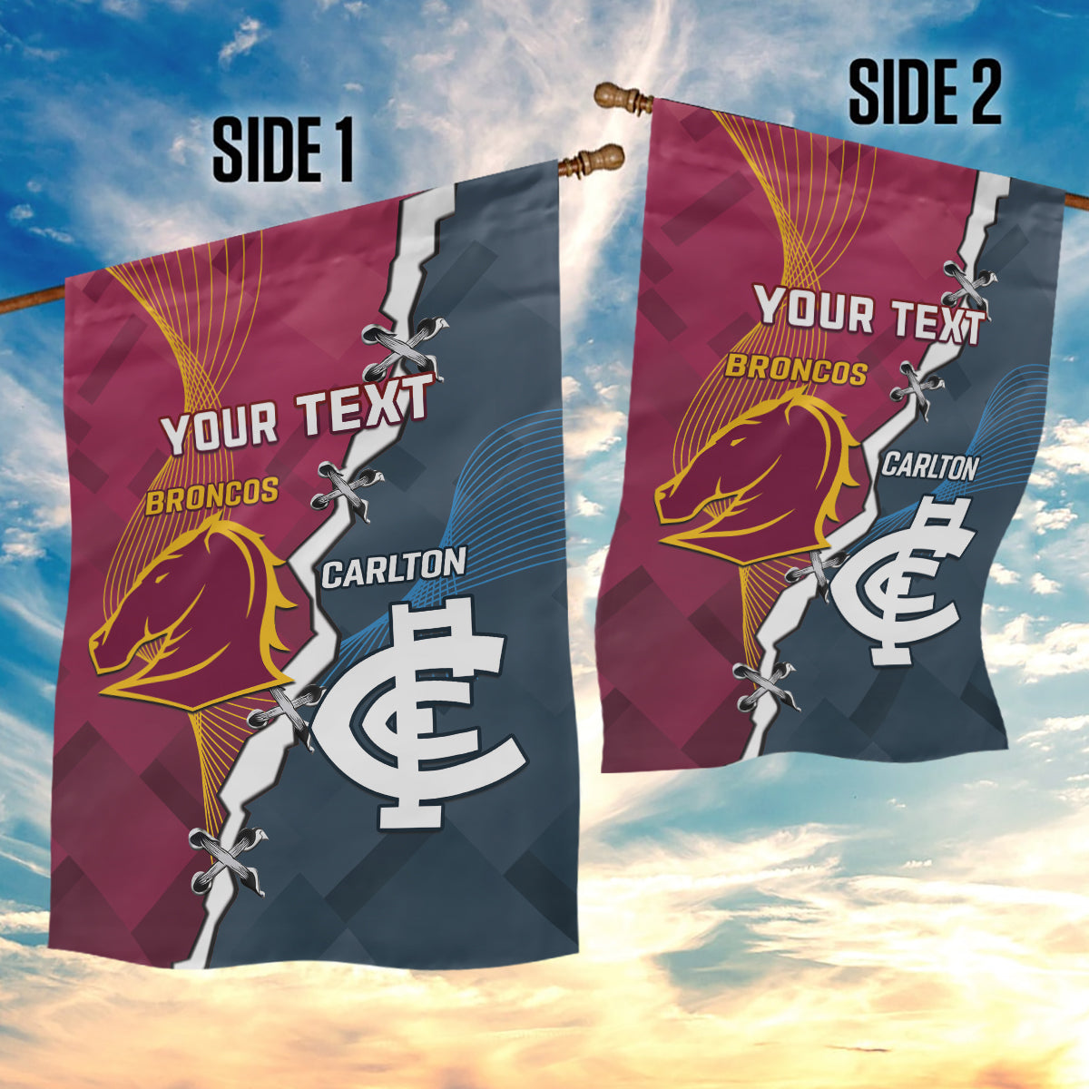 Personalised Broncos Rugby And Carlton Football Garden Flag Sporty Version