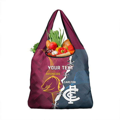 Personalised Broncos Rugby And Carlton Football Grocery Bag Sporty Version