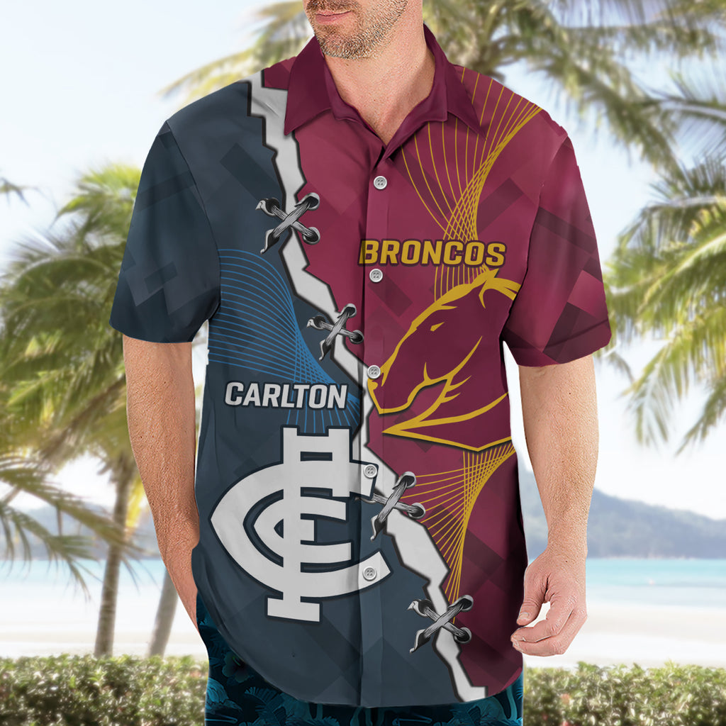 Personalised Broncos Rugby And Carlton Football Hawaiian Shirt Sporty Version LT14