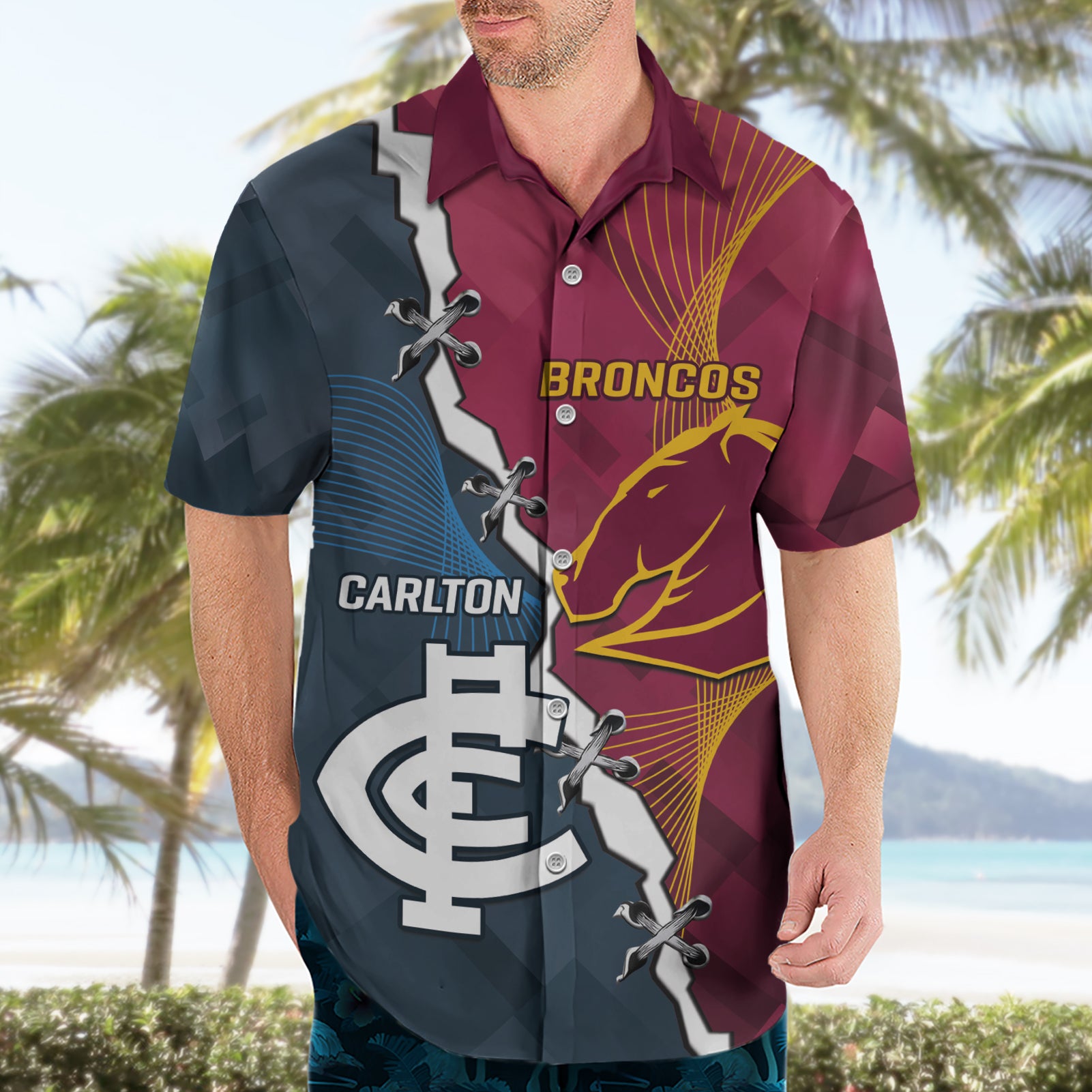 Personalised Broncos Rugby And Carlton Football Hawaiian Shirt Sporty Version LT14