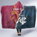 Personalised Broncos Rugby And Carlton Football Hooded Blanket Sporty Version