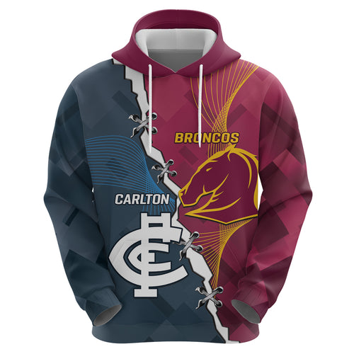 Personalised Broncos Rugby And Carlton Football Hoodie Sporty Version LT14
