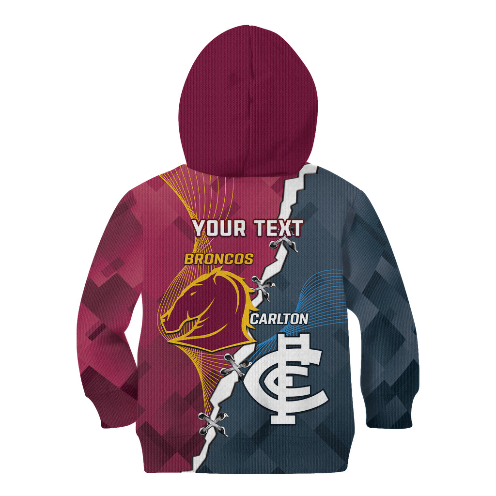 Personalised Broncos Rugby And Carlton Football Kid Hoodie Sporty Version LT14