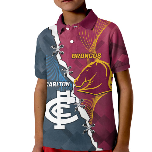 Personalised Broncos Rugby And Carlton Football Kid Polo Shirt Sporty Version LT14