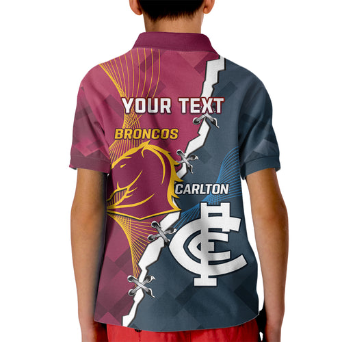 Personalised Broncos Rugby And Carlton Football Kid Polo Shirt Sporty Version LT14