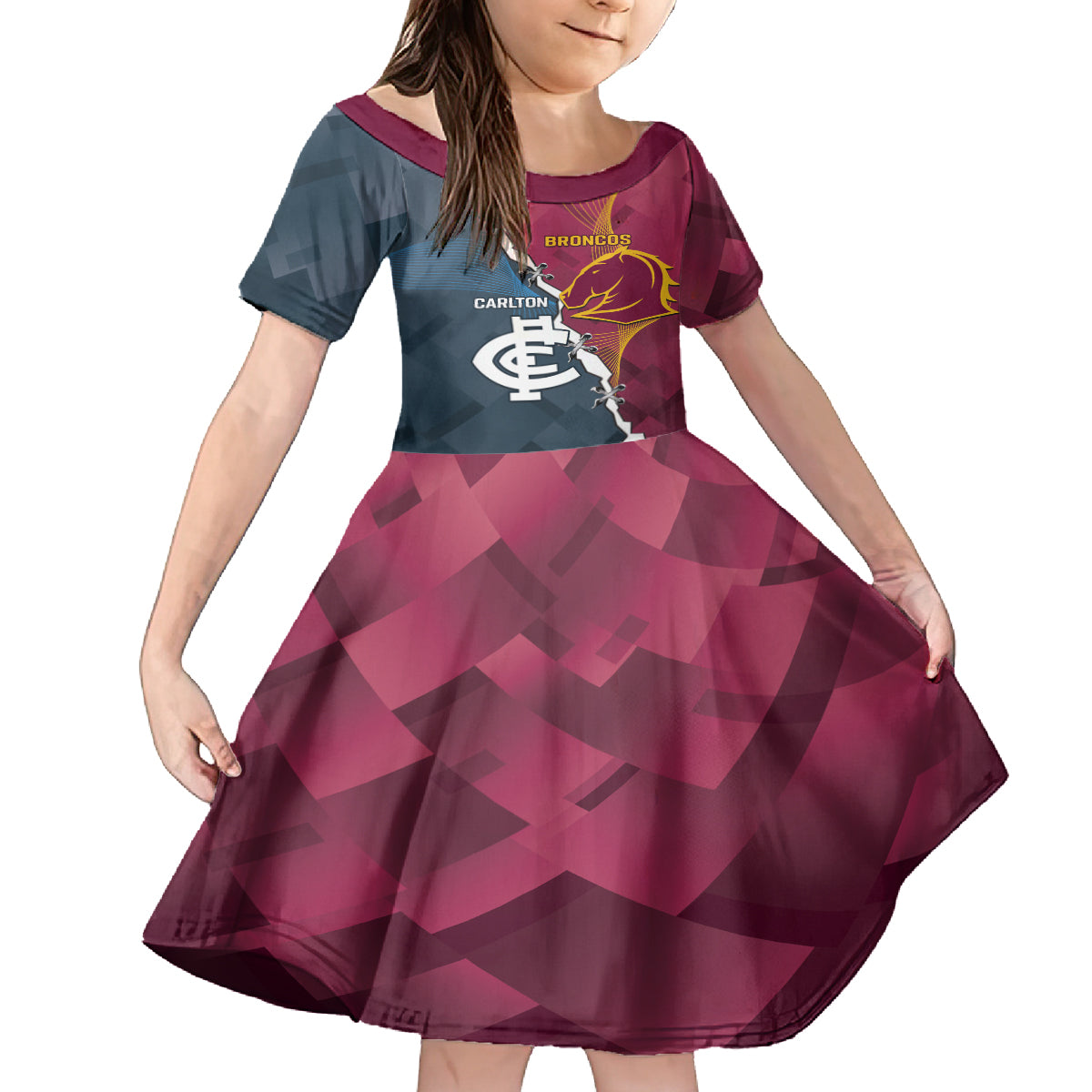 Personalised Broncos Rugby And Carlton Football Kid Short Sleeve Dress Sporty Version LT14