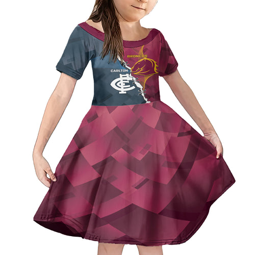 Personalised Broncos Rugby And Carlton Football Kid Short Sleeve Dress Sporty Version LT14