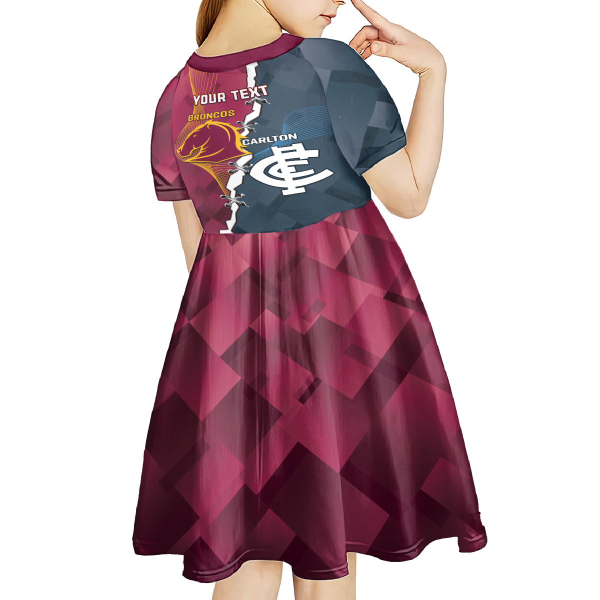 Personalised Broncos Rugby And Carlton Football Kid Short Sleeve Dress Sporty Version LT14