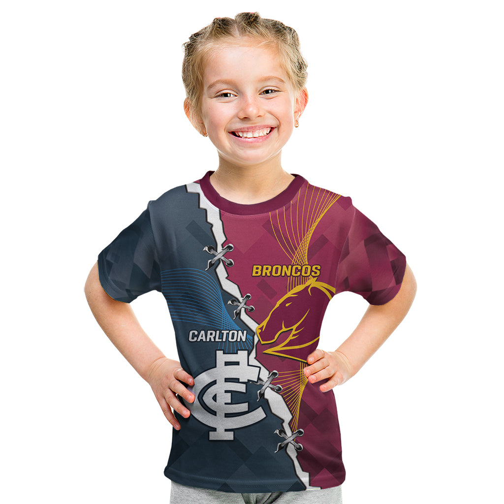 Personalised Broncos Rugby And Carlton Football Kid T Shirt Sporty Version LT14